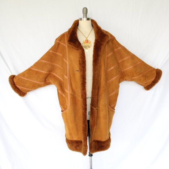 ZANA COUTURE vintage Shearling brown fur lamb leather Toscana Aspen coat poncho - Picture 1 of 10